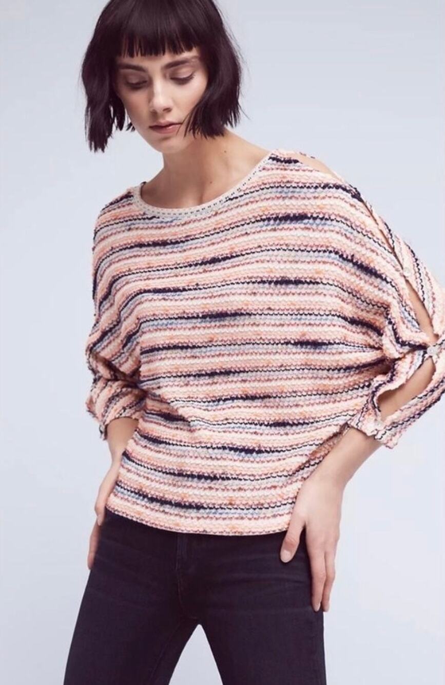 2 FOR $30 | Anthro Postmark Malu Textured Stripe Sweater Small Cut Out Sleeve